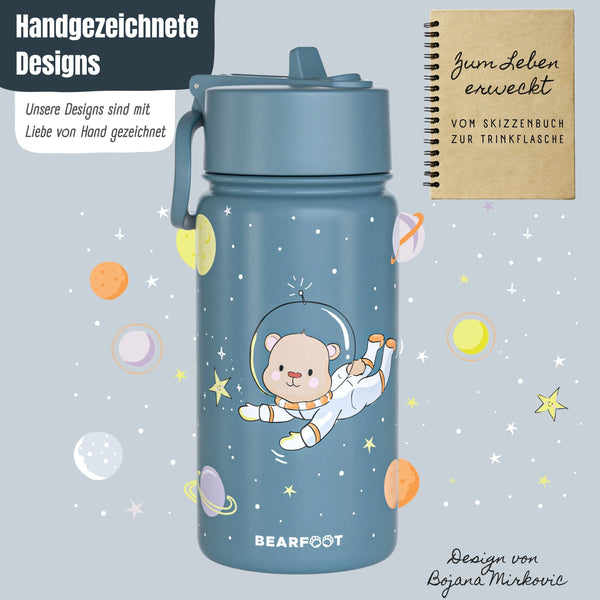 Thermo Kids Water Bottle Stainless Steel - Astro Bear blue