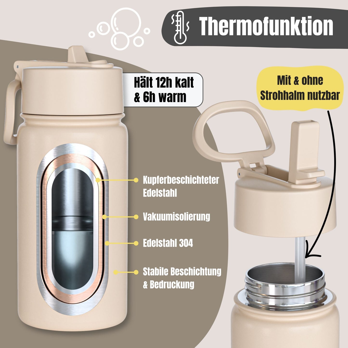 Thermo Kinder Trinkflasche Edelstahl - Safari braun