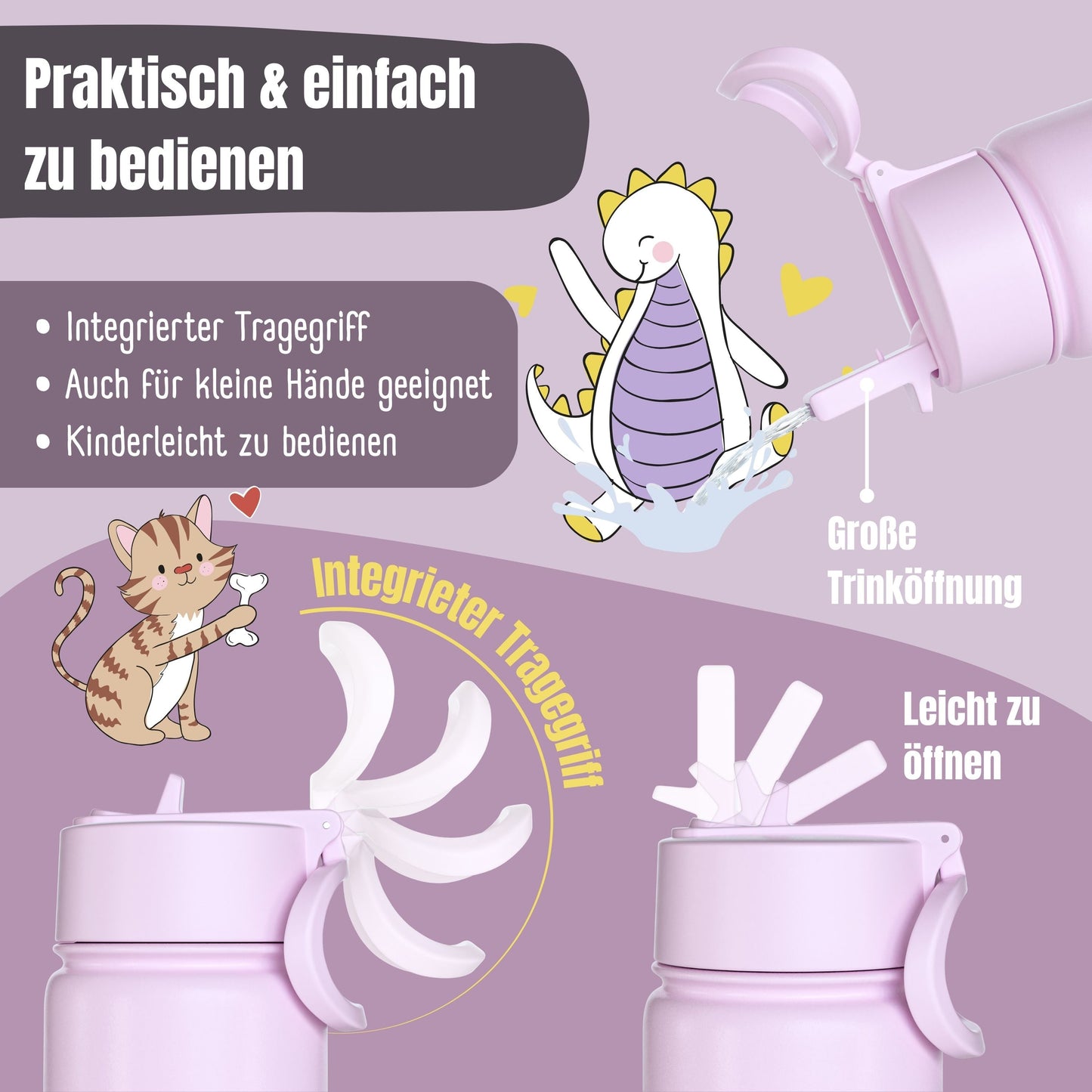 Thermo Kinder Trinkflasche Edelstahl - BubbleTea lila