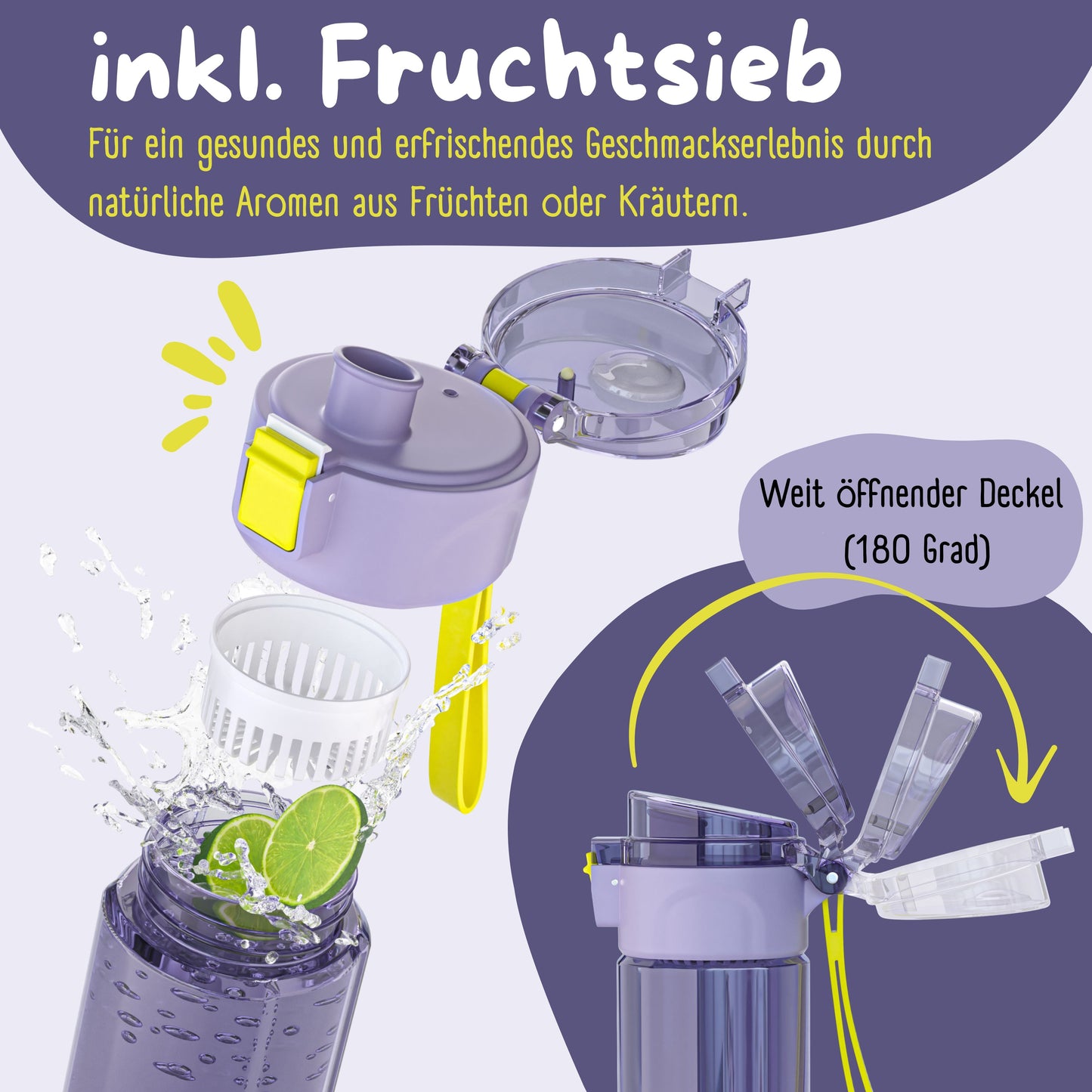 Trinkflasche Kinder, 500ml, leicht - Logo-lila
