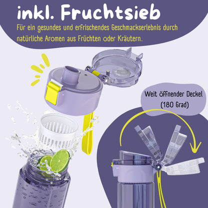Trinkflasche Kinder, 500ml, leicht - Logo-lila