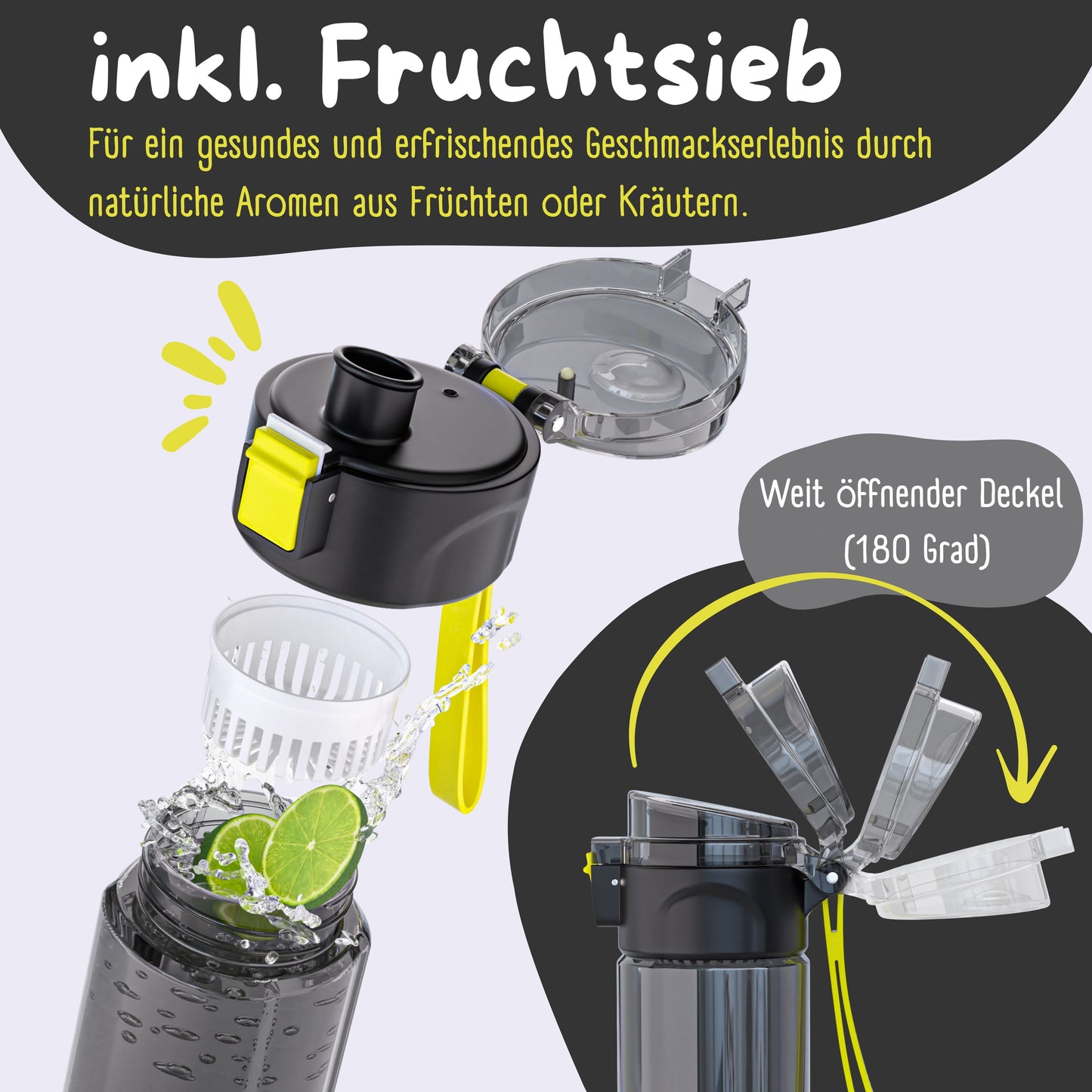 Kids' Water Bottle, 500ml, Lightweight - Logo-black