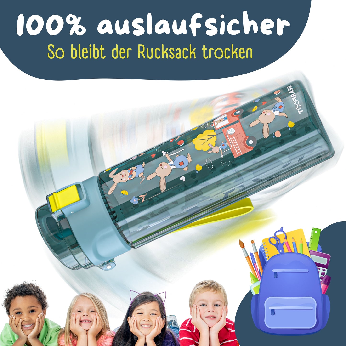 Trinkflasche Kinder, 500ml, leicht - Feuerwehr-blau