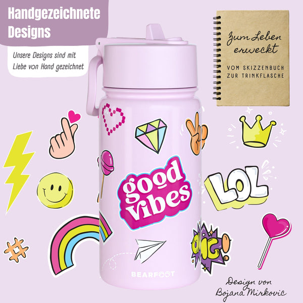 Thermo Kids' Stainless Steel Water Bottle - Purple Sticker