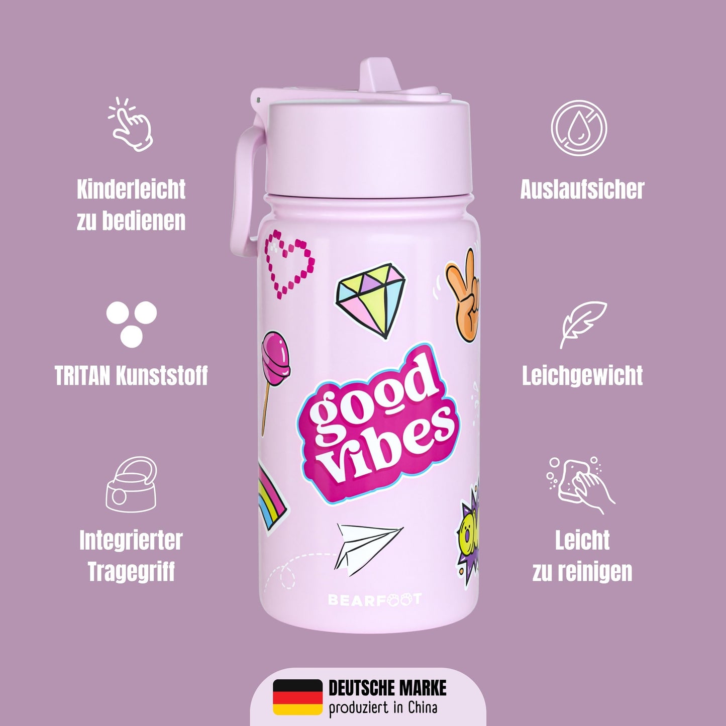 Thermo Kids' Stainless Steel Water Bottle - Purple Sticker