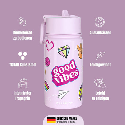 Thermo Kids' Stainless Steel Water Bottle - Purple Sticker