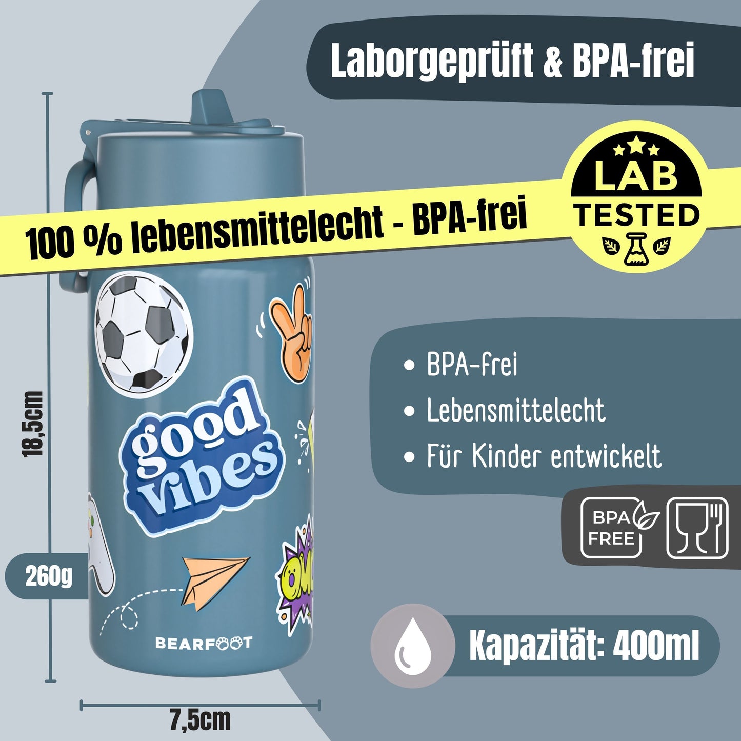 Thermo Kinder Trinkflasche Edelstahl - Sticker lila