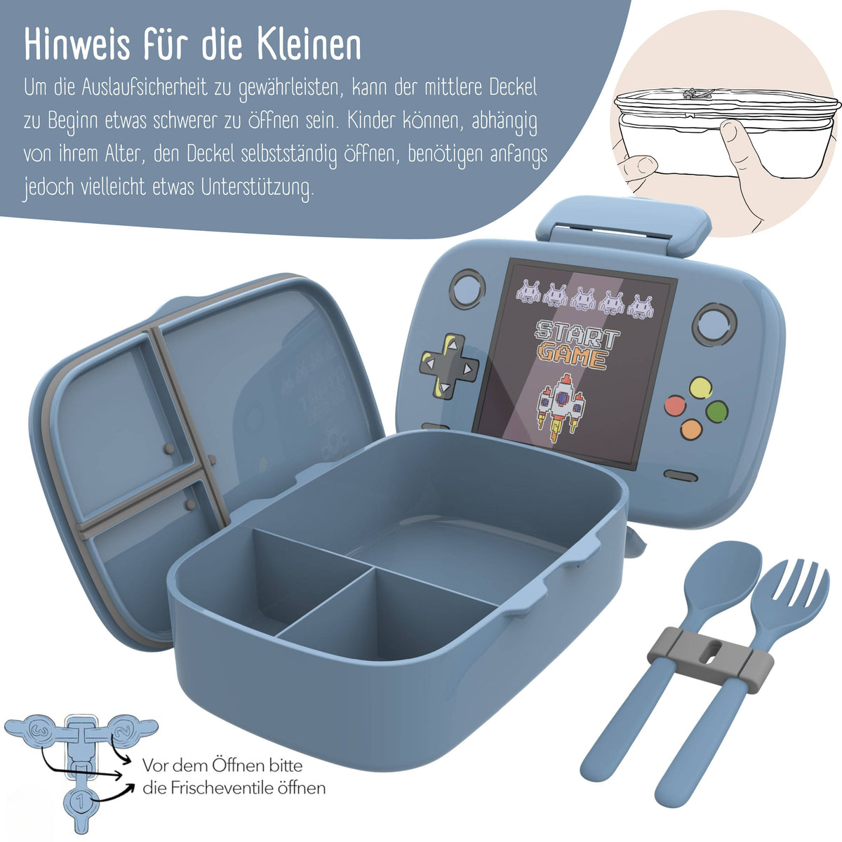 Brotdose Kinder mit Fächern, leicht & auslaufsicher - Game