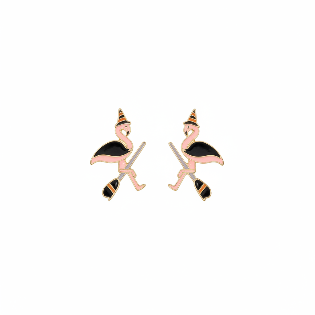 Halloween-Flamingo-Ohrringe - Hexe
