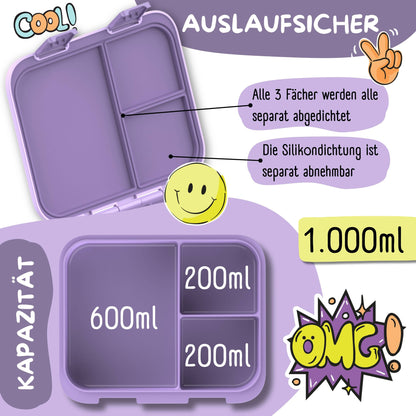 Lunchbox with compartments, lightweight & leak-proof - purple sticker