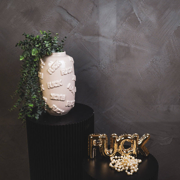 Vase - 'FUCK' - Ceramic - Beige - 17x17x27cm