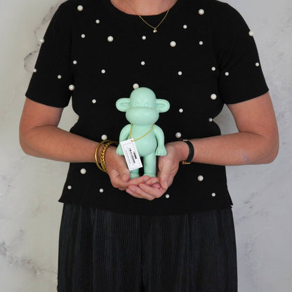 Ornament - Monkey Figurine 'The Legend' - Polyresin - Mint Green - 11x7x19cm