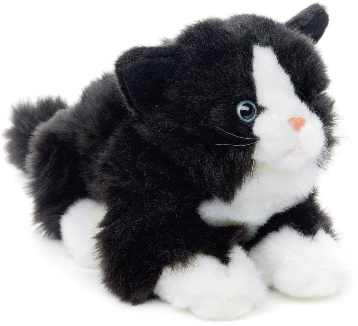 Lying black and white cat sound plush toy
