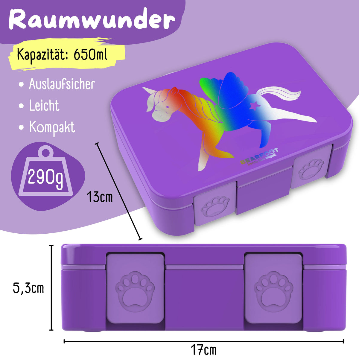 Lunch box with compartments, lightweight & leak-proof - Unicorn GLOW