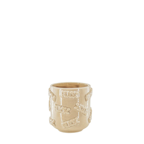 Pot - 'FUCK' - Ceramic - Beige - 11x11x11.5cm