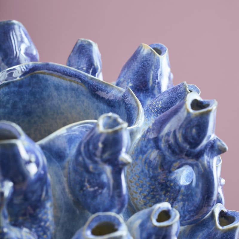 Fish school vase, blue stoneware, 24 x 24 x 32 cm