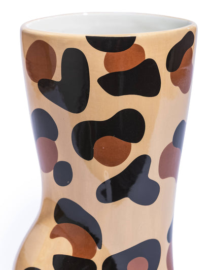 Ceramic high-heel boot vase, leopard print