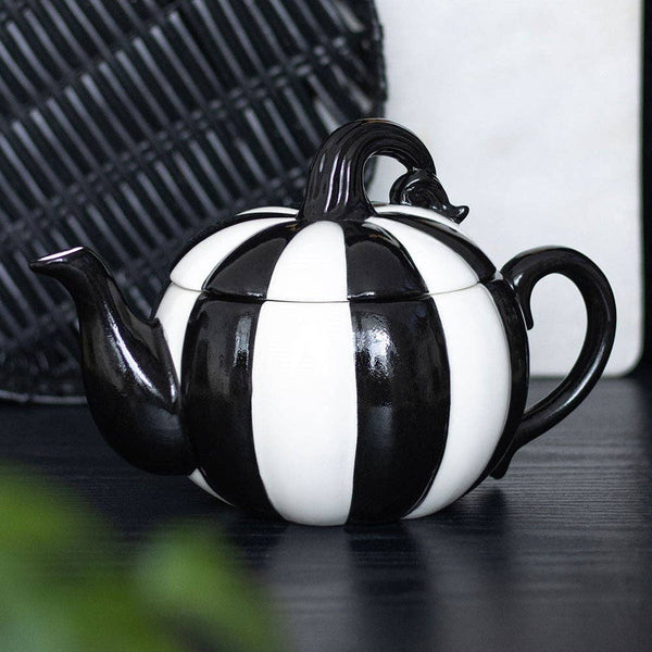 Théière citrouille rayée noire et blanche