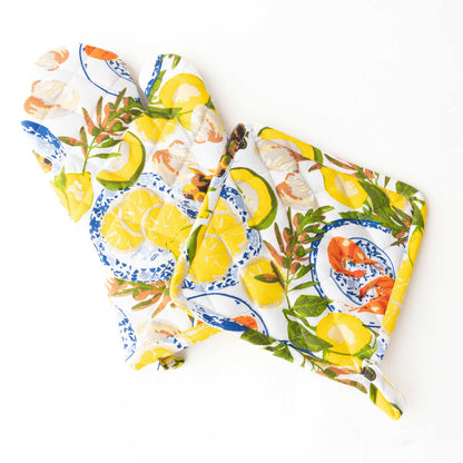 Ensemble manique et gant de cuisine Lemon Santorini en coton