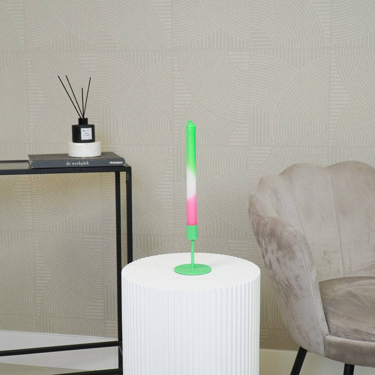 Candeliere - Basic - Metallo - Verde Neon - 8x8x10cm