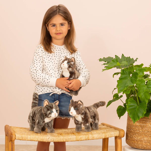 Peluche Chat Debout Gris Tigré - Teddy Hermann