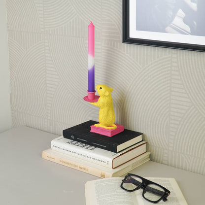Candle holder - Mouse - Polyresin - Yellow/Pink - 8x10x17cm