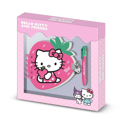 Coffret Journal + Stylo 6 Couleurs Hello Kitty « Strawberry » – Rose