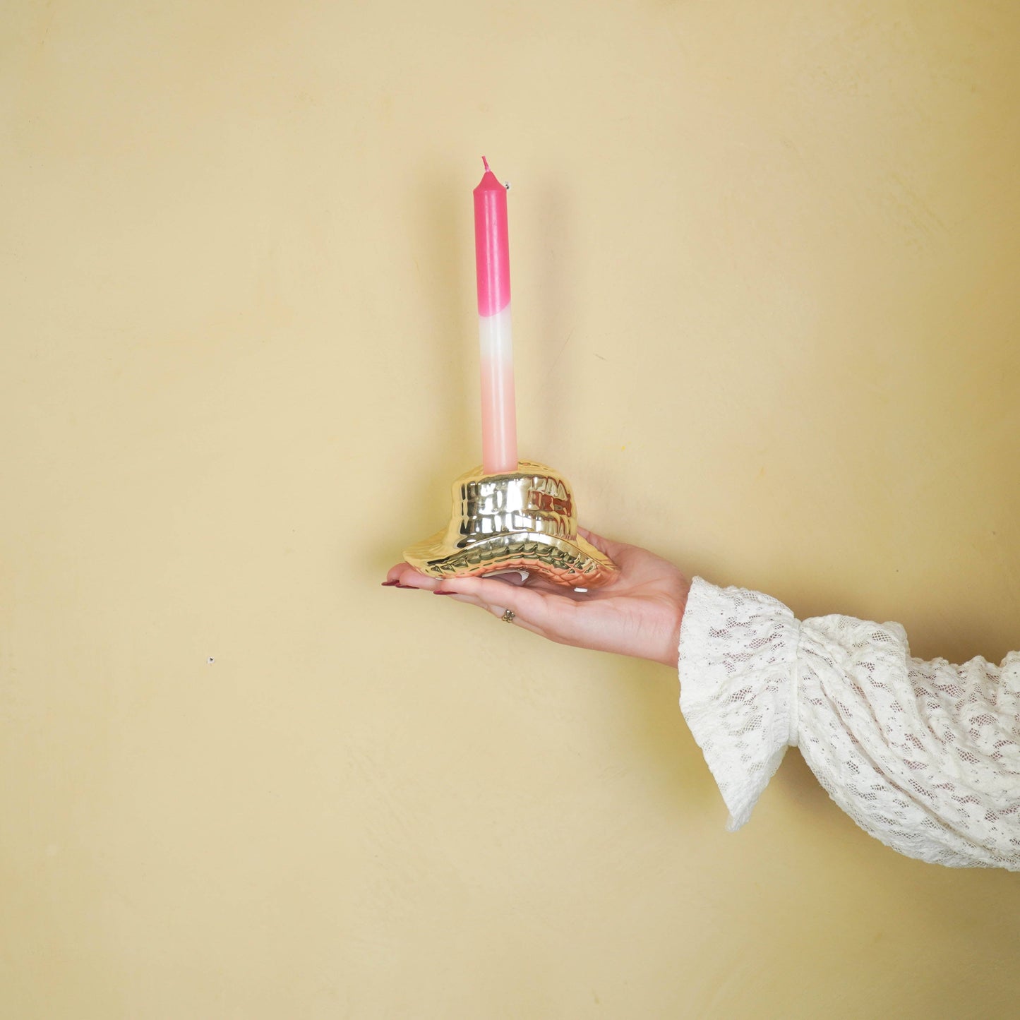 Bougeoir - Chapeau de cowboy - Céramique - Or - 13,5x11x7 cm