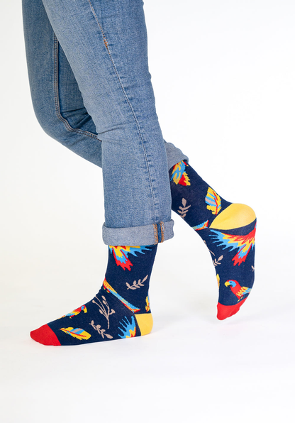Chaussettes Perroquets en Coton Bio Sans Couture Bleues