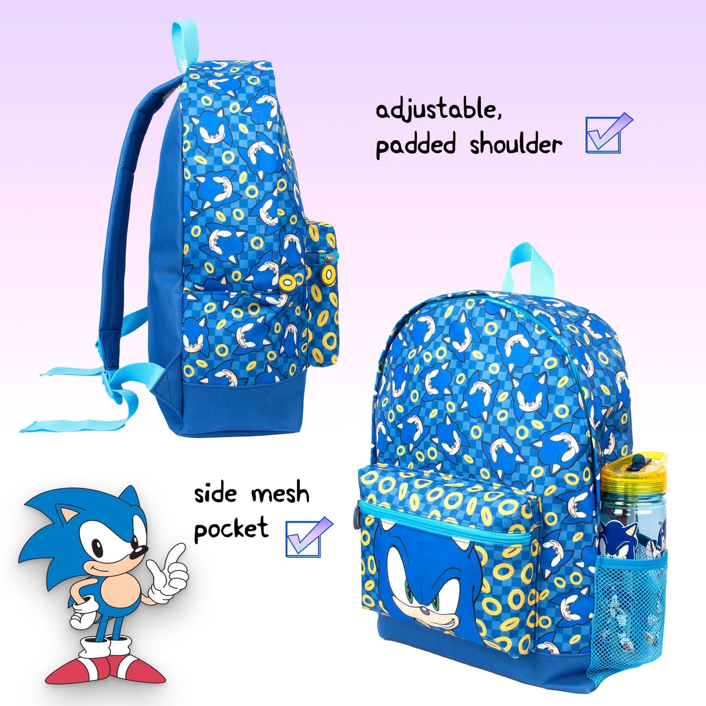 Personalized Sonic the Hedgehog Kids Backpack — Official School Bag with Your Child's Name