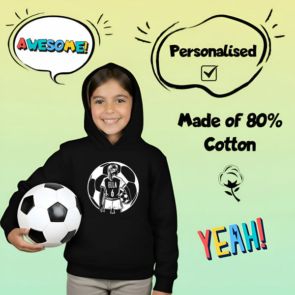 Fringoo Football Hoodie Black for Girls Cotton Rich Soft Hooded Sweatshirt - Football Ball Girls Black