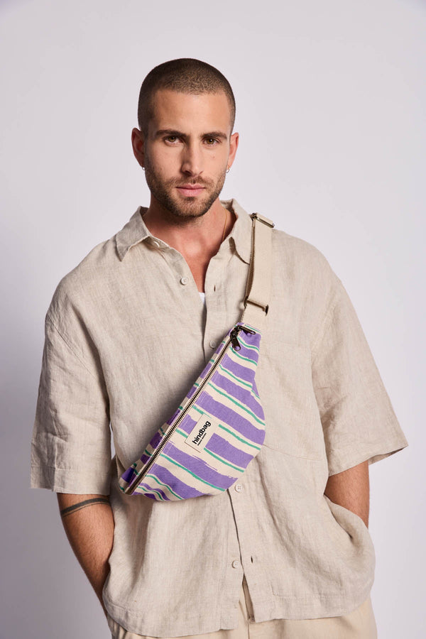 Olivia Fanny Pack Green and Mauve Stripes