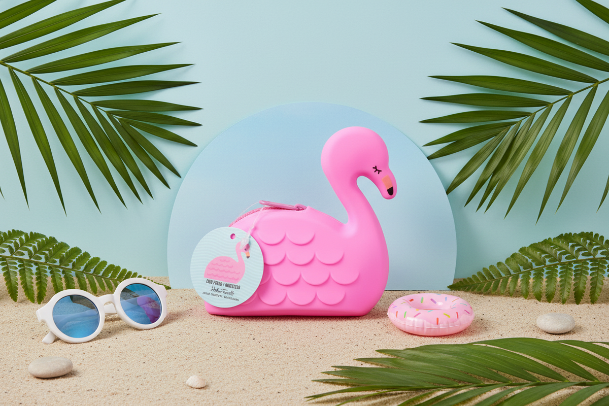 Portamonete in silicone a forma di fenicottero rosa