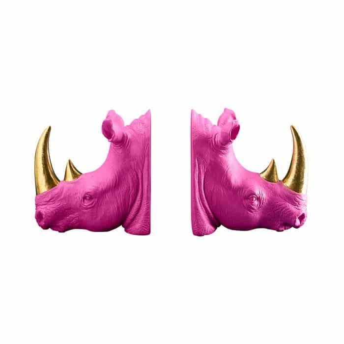 S/2 Rhinoceros Bookends, Magenta, 39.5 x 14.2 x 20.5 cm