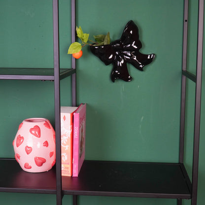 Wall Vase - Bowl Vase - Ceramic - Black - 19x18.5x5.5 cm