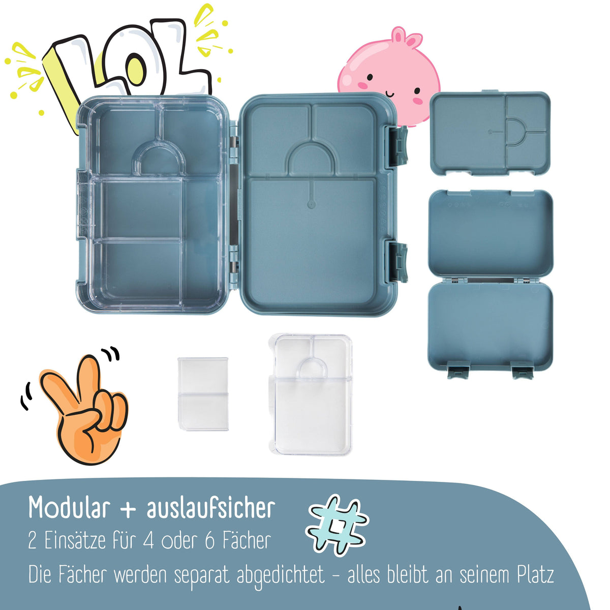 Children's lunchbox with compartments, lunch box, Bento box - Blue