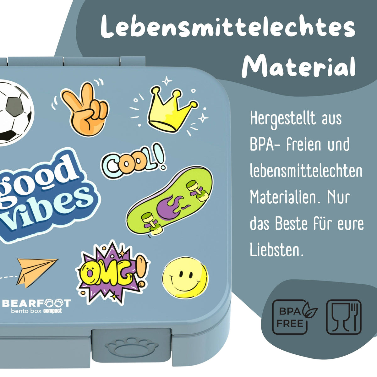 BEARFOOT Bento Box COMPACT with Compartments - Blue Sticker