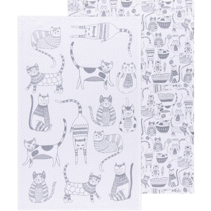 Set of 2 Cat Print London Gray Dish Towels