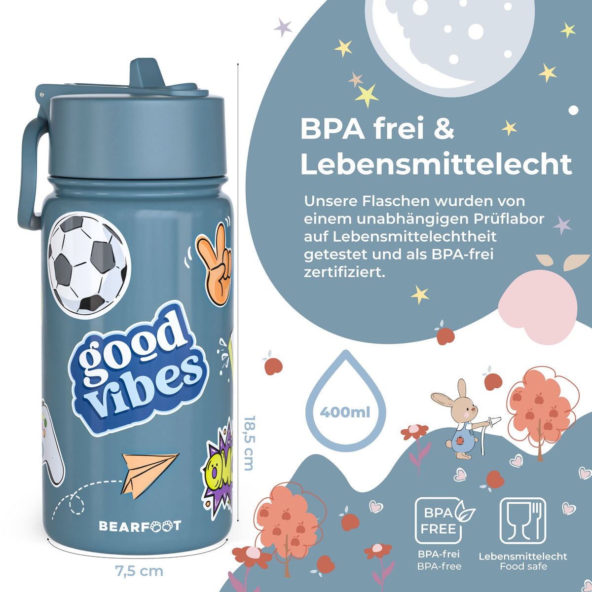 Thermo Kids' Stainless Steel Water Bottle - Purple Sticker