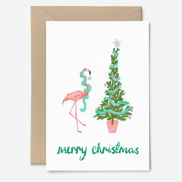 Pink Flamingo Christmas Card