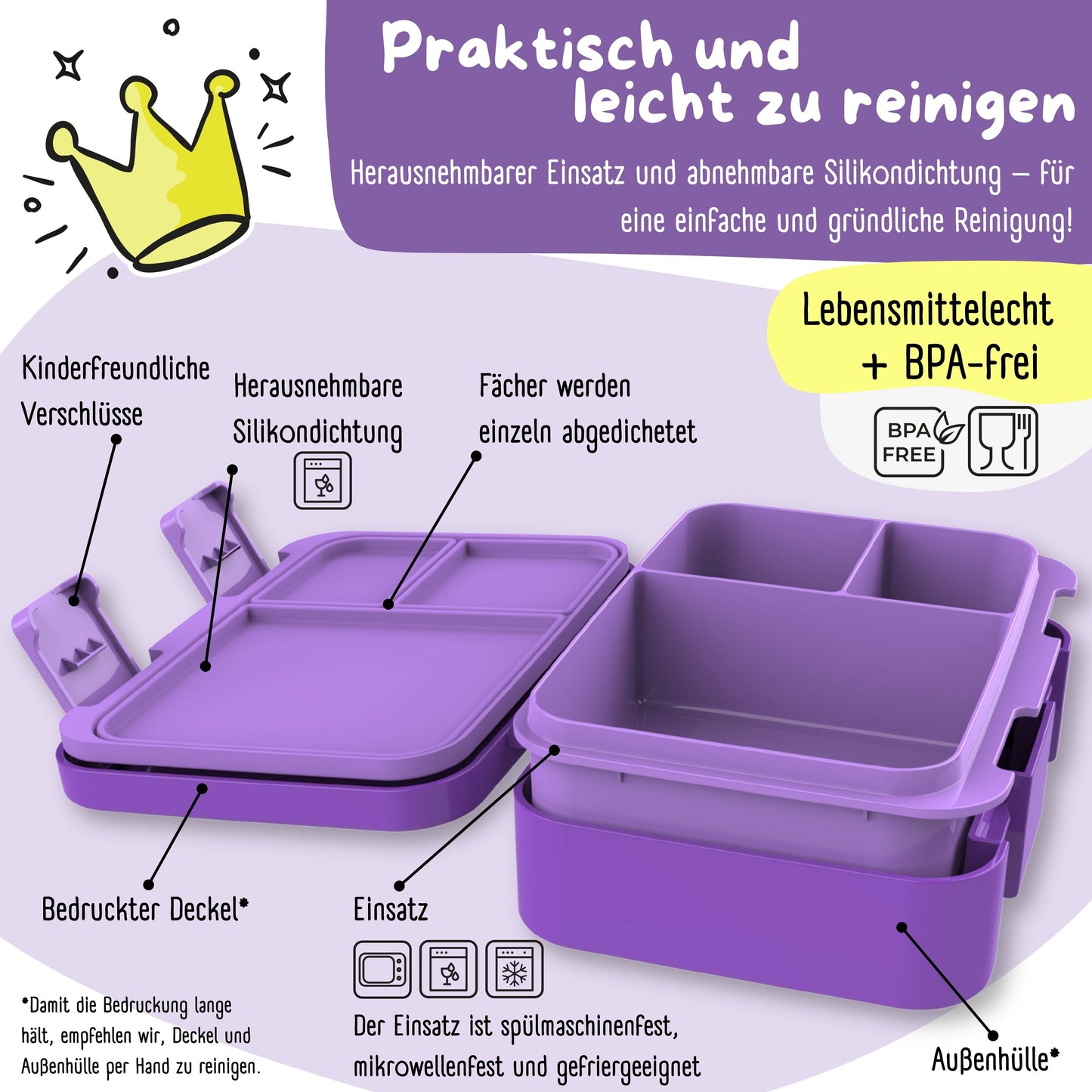 Brotdose mit Fächern, leicht & auslaufsicher - lila