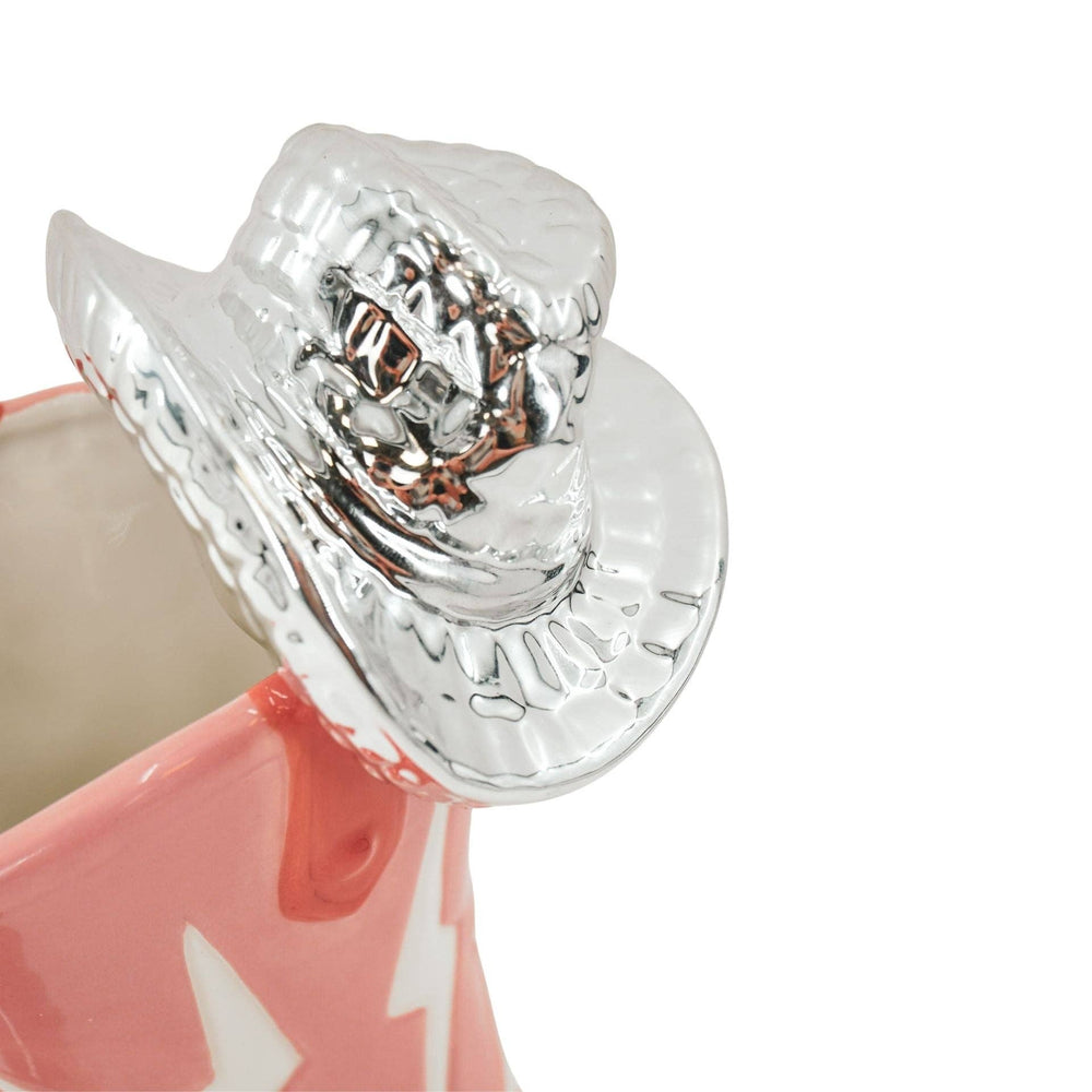 Vase à Fleurs - Botte avec Chapeau Disco Vase - Céramique - Rose/Orange - 16,5x10,5x26,5cm