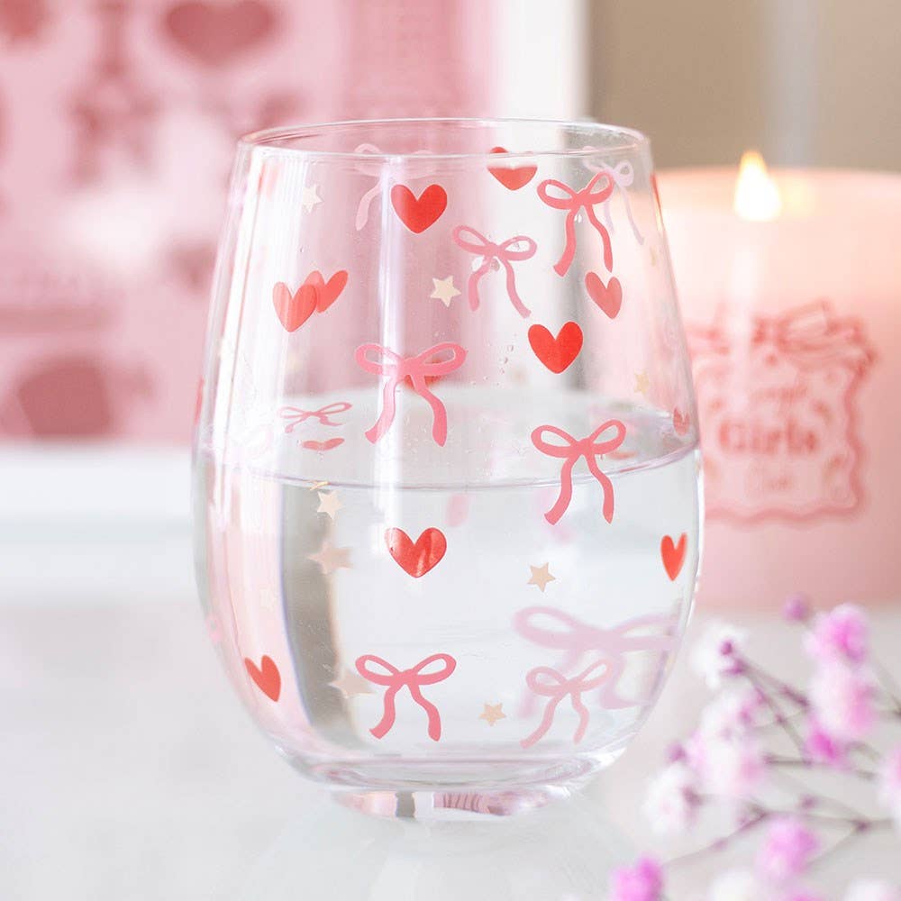 Bicchiere senza stelo con motivo a fiocco e cuore