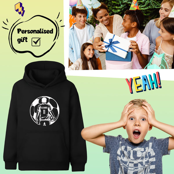 Fringoo Football Hoodie Black for Boys Cotton Rich Soft Hooded Sweatshirt - Football Ball Black