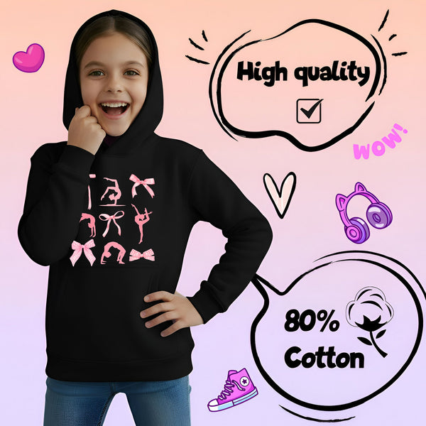 Fringoo Gymnastic Hoodie for Kids Cotton Rich Soft Hooded Sweatshirt - Ribbon Black