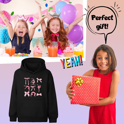 Fringoo Gymnastic Sweat à capuche for enfant Cotton Rich Soft Hooded Sweatshirt- Ribbon noir