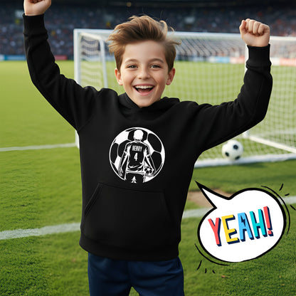 Fringoo Football Hoodie Black for Boys Cotton Rich Soft Hooded Sweatshirt - Football Ball Black
