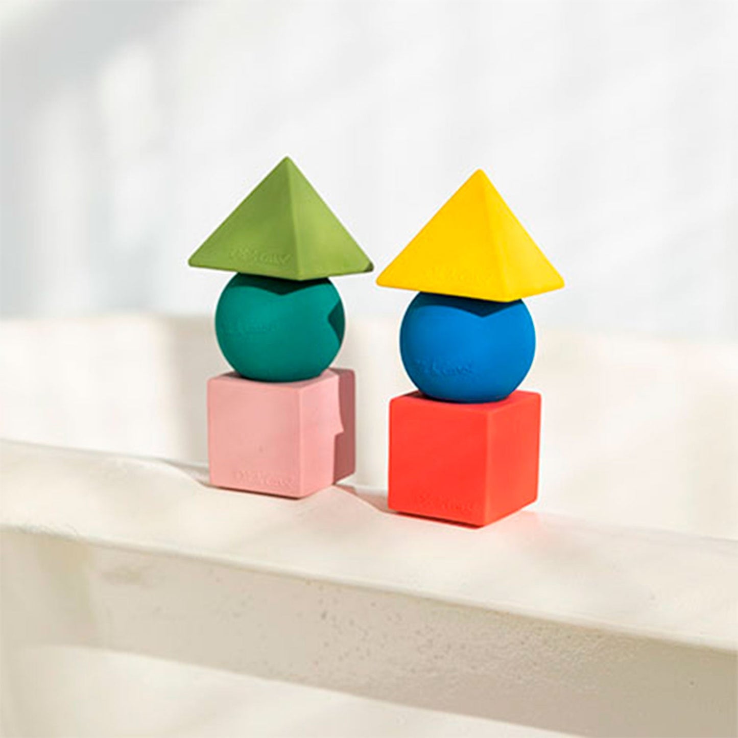 3 figurines géométriques, couleurs douces, jouet de construction pour bébé.