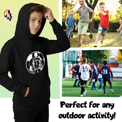 Fringoo Football Hoodie Black for Boys Cotton Rich Soft Hooded Sweatshirt - Football Ball Black