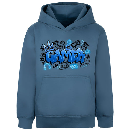 Fringoo Gamer Hoodie for Boys Cotton Rich Soft Hooded Sweatshirt - Gamer Graffiti Blue